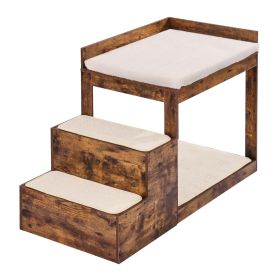 Pet Bunk Bed with Stairs, Dog/Cat Window Perch for High Beds and Couches, Medium Multi-Level 3 Step Dog Seat Platform Sleeper Couch