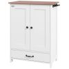 Pet Feeding Station for Medium Dogs, White, with Storage, Raised Bowls, Adjustable Panel, Hooks