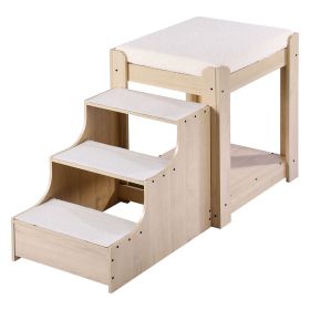 Pet Bunk Bed with Stairs, Dog/Cat Window Perch, Multi-Level Bed Window Perch Dog Bedside Sleeper, Lounge Elevated Seat Platform with Foam Cushion