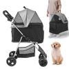 Pet Stroller, 4 Wheels Dog Stroller Rotate with Brakes, 35lbs Weight Capacity, Puppy Stroller with Detachable Carrier, Storage Basket and Cup Holder