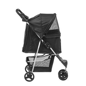 Pet Stroller, 3 Wheels Dog Stroller Rotate with Brakes, 35lbs Weight Capacity, Puppy Stroller with Front Pedal, Velcro, Storage Basket and Cup Holder