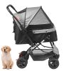 Pet Stroller, 4 Wheels Dog Stroller Rotate with Brakes, 44lbs Weight Capacity, Puppy Stroller with Reversible Handlebar, Storage Basket and Zipper