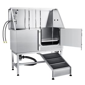 50" Pet Dog Bathing Station w/Ramp, Professional Stainless Steel Dog Grooming Tub w/ Soap Box, Faucet,Rich Accessory, Dog Bathtub for Large,Medium
