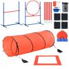 Dog Agility Training Equipment, 5 PCS Combination Set with Adjustable High Hurdles,6 Weave Poles, Tunnel, Jump Ring, Pause Box, Whistle, Foldable Bowl