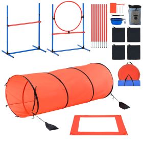 Dog Agility Training Equipment, 5 PCS Combination Set with Adjustable High Hurdles,6 Weave Poles, Tunnel, Jump Ring, Pause Box, Whistle, Foldable Bowl