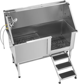 VEVOR Stainless Steel Dog Washing Station, 62 inch Pet Grooming Tub w/ Stairs, PE Water Filter Board