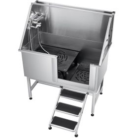 VEVOR Stainless Steel Dog Washing Station, 50 inch Pet Grooming Tub w/ Stairs, PE Water Filter Board