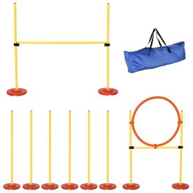3PCs Portable Pet Agility Training Obstacle Set for Dogs w/ Adjustable Weave Pole, Jumping Ring, Adjustable High Jump