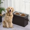 Raised Dog Feeding Station with 2 Stainless Steel Bowls Storage Large Pets Dark Brown