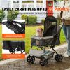 Pet Stroller, 4 Wheels Dog Stroller Rotate with Brakes, 44lbs Weight Capacity, Puppy Stroller with Reversible Handlebar, Storage Basket and Zipper