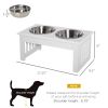 Wooden Dog Feeding Station with 2 Stainless Steel Bowls and Non-Slip Base Elegant White