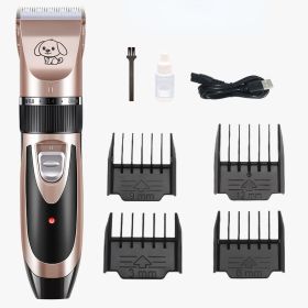 Dog Grooming Kit Clippers; Low Noise; pet grooming; Rechargeable; cat grooming; Pet Hair Thick Coats Clippers Trimmers Set; Suitable for Dogs; Ca (Color: gold)