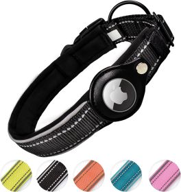 Reflective AirTag Dog Collar; ivienx Apple Air Tag Heavy Duty Dog Collar [Wide] Padded Pet Collar with AirTag Case Holder Accessories for Small M (Color: pink, size: M (Neck 15-18"))