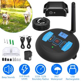 Wireless Electric Dog Fence Pet Shock Boundary Containment System Electric Training Collar For Small Medium Large Dogs (Color: Black)