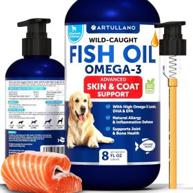 Omega 3 Fish Oil for Dogs Better Than Salmon Oil Skin and Coat Defense Liquid Supplement for Allergy Relief High EPA & DHA for Shedding Mobility (Brand: Artullano)