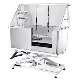 50" Pet Dog Bathing Station Electric Height Adjustment, Professional Stainless Steel Dog Grooming Tub w/ Soap Box, Faucet,Rich Accessory (With Stairs or Ramp: No, size: 50 inch)