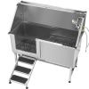 Stainless Steel Dog Washing Station, 62 inch Pet Grooming Tub w/ Stairs, PE Water Filter Board