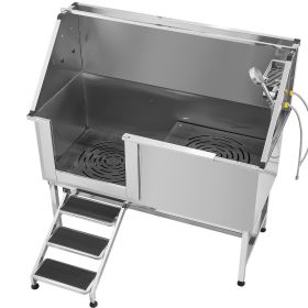 Stainless Steel Dog Washing Station, 62 inch Pet Grooming Tub w/ Stairs, PE Water Filter Board (Size/Ramp or Stairs/Door Opening Method: 62 inch/Stairs/Left)