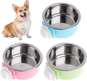 Crate Dog Bowl; Removable Stainless Steel Hanging Pet Cage Bowl Food & Water Feeder Coop Cup for Puppy; (size: green)